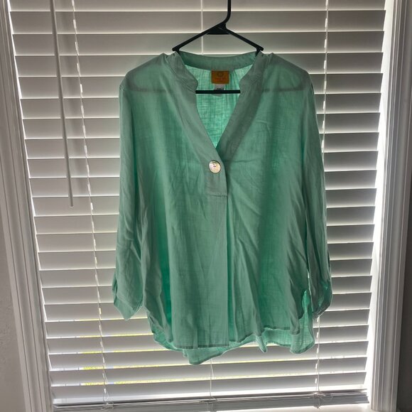 Soft Green Linen Blend Blouse PXL - Picture 3 of 13